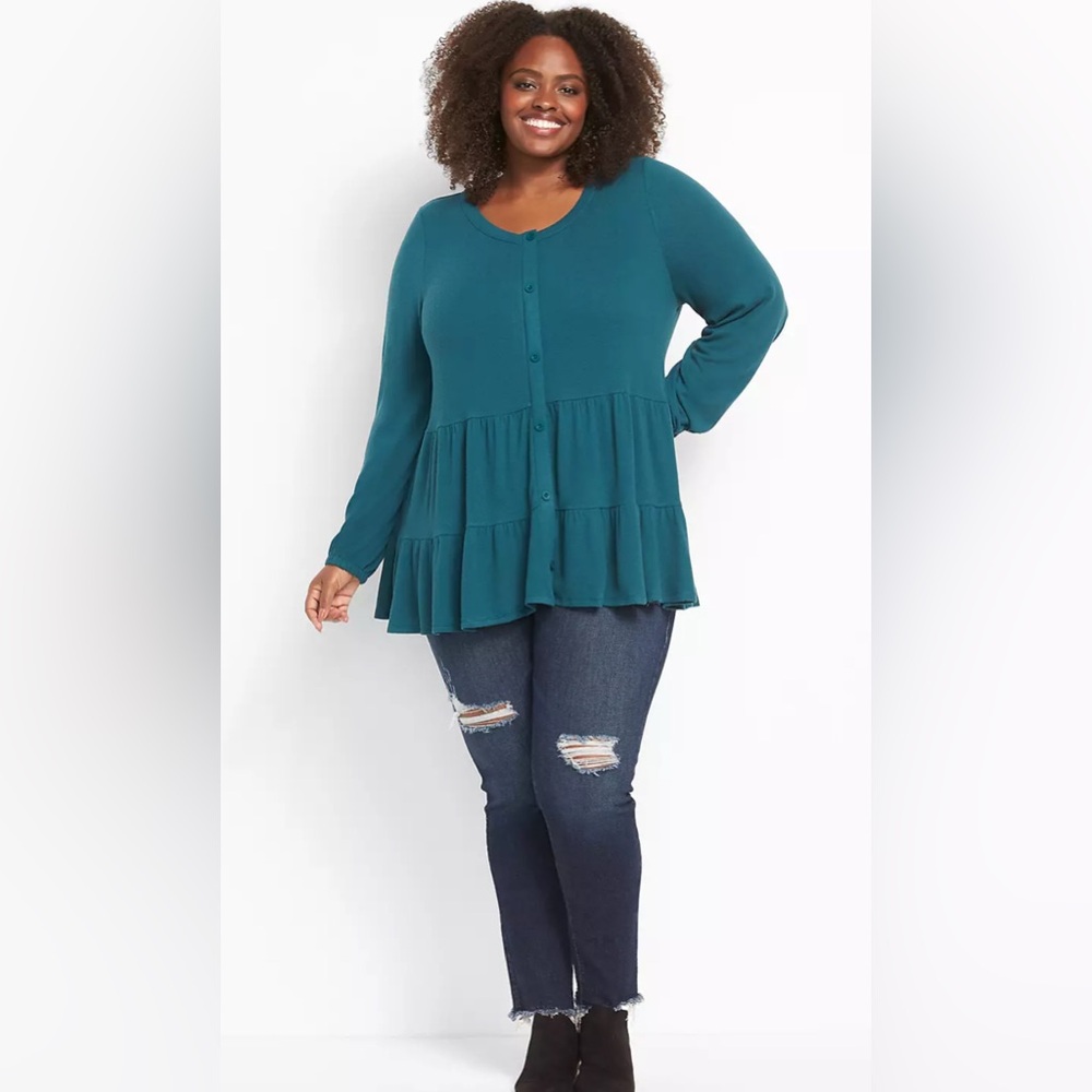 NWT LANE BRYANT Green Babydoll Swing Tunic Top Plus Size 14/16W  1X